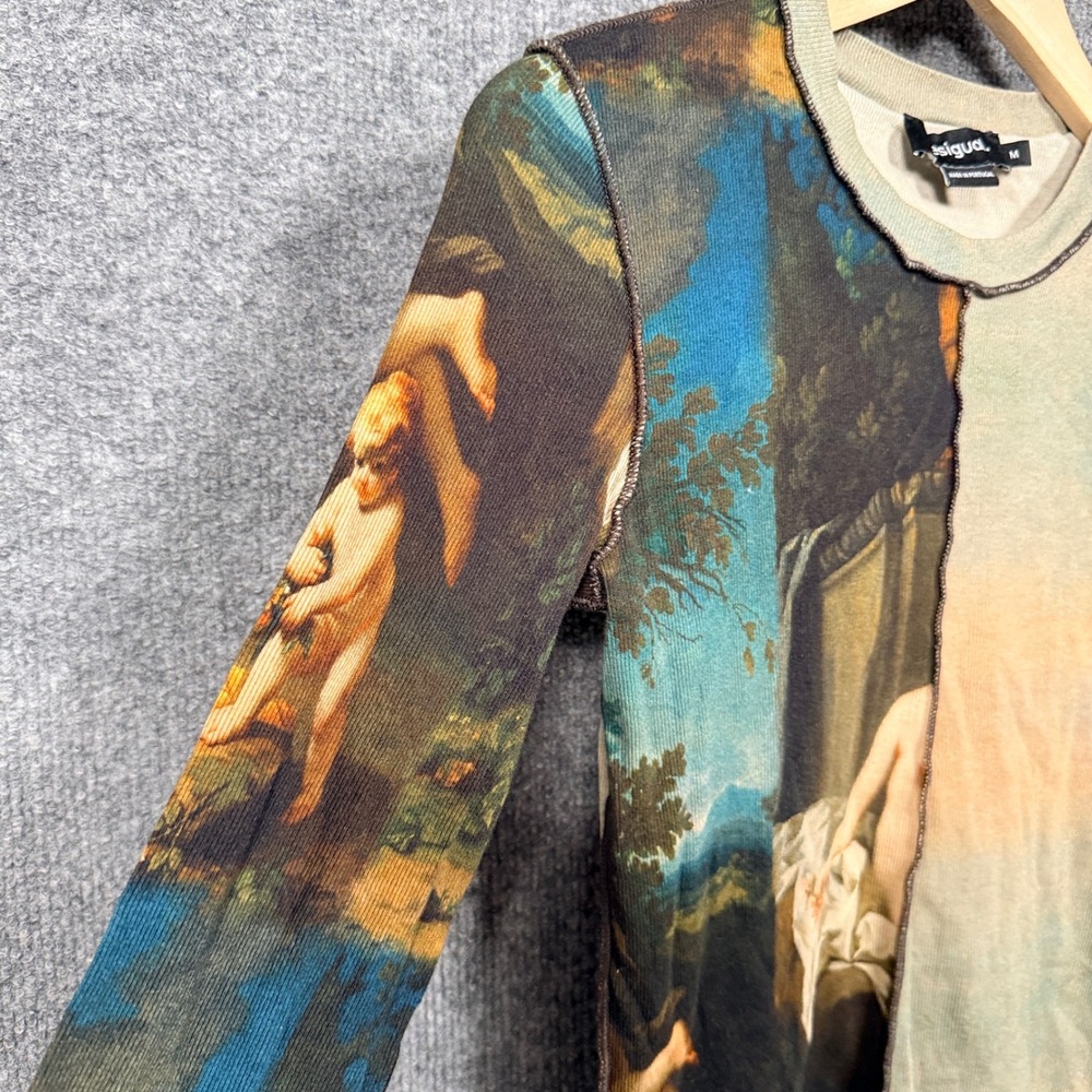 Desigual Size Medium Tee Tan Black Graphics Crew Neck Cherubs Slim Fit Artsy - Picture 5 of 8